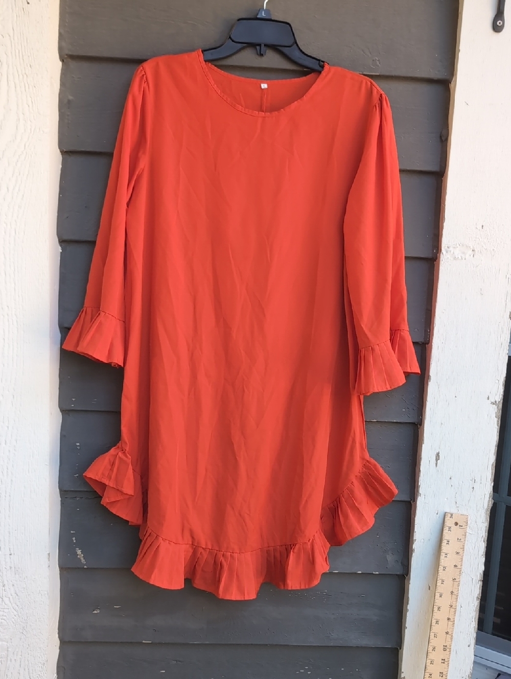 Ruffled Hem Orange Shift Dress Size Large